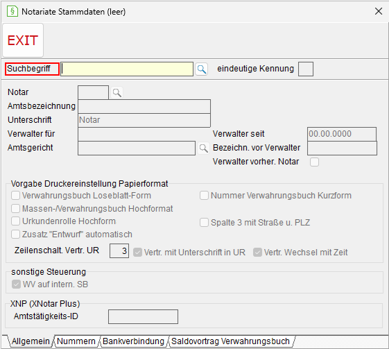 Notariat-Stammdaten-Einstellungen: Registerkarte "Allgemein"