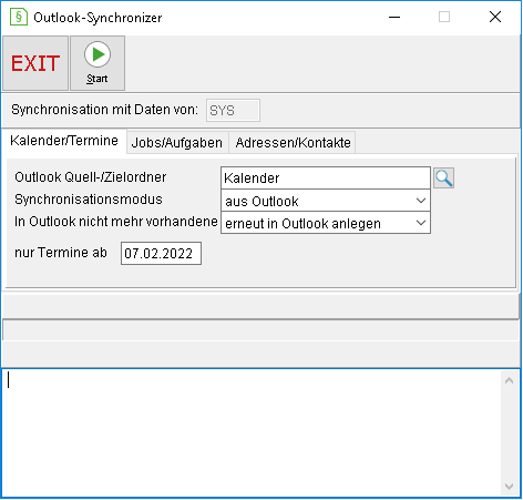 Das Fenster "Der Outlook-Synchronizer"