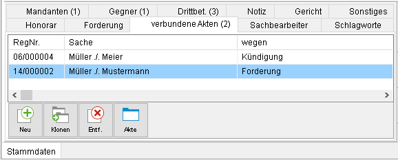 Die Akten-Registerkarte "verbundene Akten"