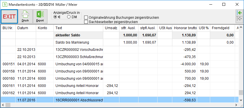 Das Mandantenkonto der Akte