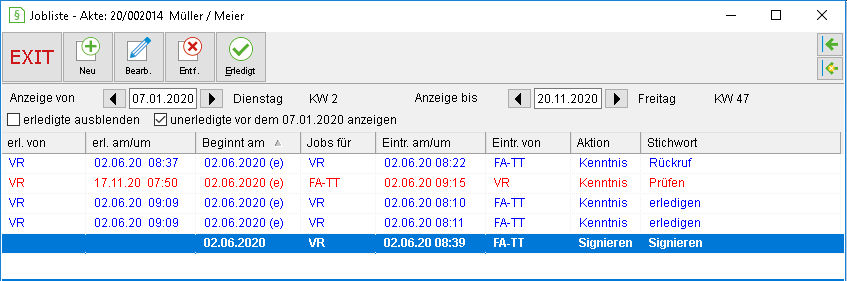 Das Fenster "Die Jobliste"
