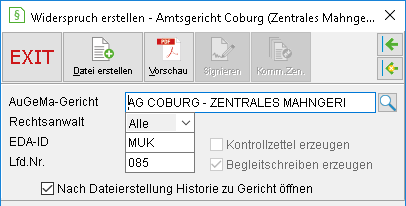 Das Fenster "Widerspruch erstellen"