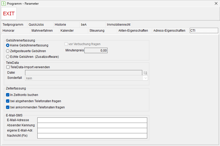 Programm-Parameter: die Registerkarte "CTI-Einstellungen"