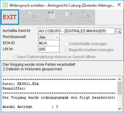 Das Fenster "Widerspruch erstellen"