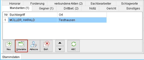 Die Akten-Registerkarte "Mandant"