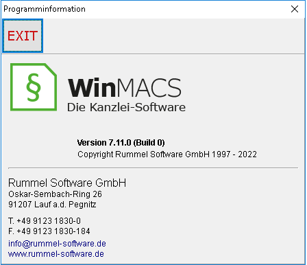 Das Fenster "Programminformationen"