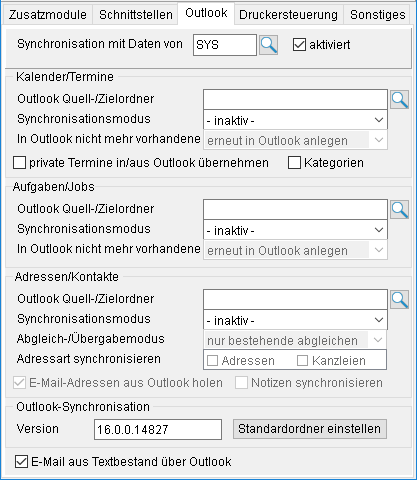 Das Fenster Arbeitsplatz-Einstellungen: die Registerkarte "Outlook"