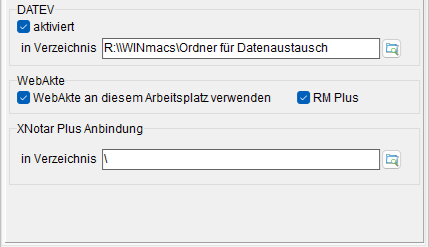Das Fenster Arbeitsplatz-Einstellungen: die Registerkarte "Schnittstellen" (Ausschnitt)