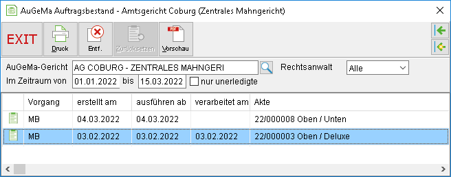 Das Fenster "AuGeMa – Auftragsbestand"