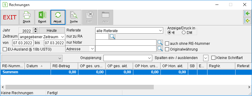 Das Fenster "Rechnungen"