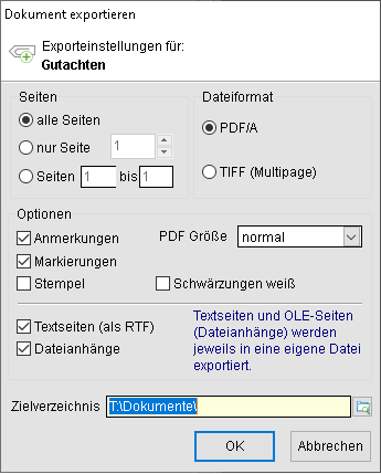 Das Fenster "Dokument exportieren"