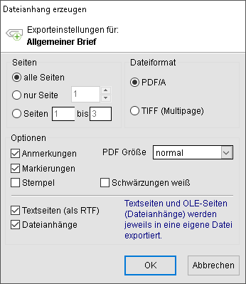 Das Fenster "Dateianhang erzeugen"