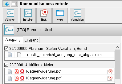 Die Kommunikationszentrale: der Reiter "Ausgang"