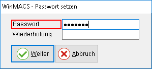 Das Fenster "Passwort setzen"