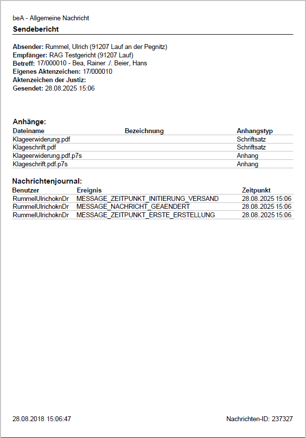 Der Sendebericht