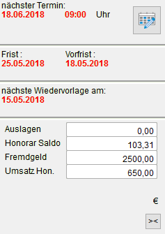 Der Info-Block im Aktenfenster (Ausschnitt)
