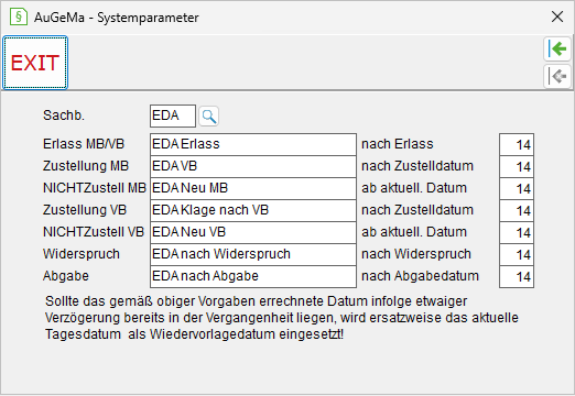 Das Fenster "AuGeMa – Systemparameter"