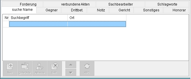 Die Registerkarte "suche Namen"