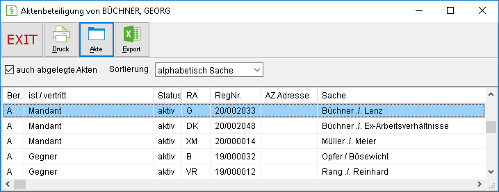 Das Fenster "Aktenbeteiligung zu ..."