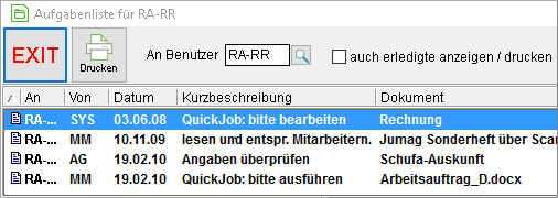 Die Aufgabenliste eines Benutzers