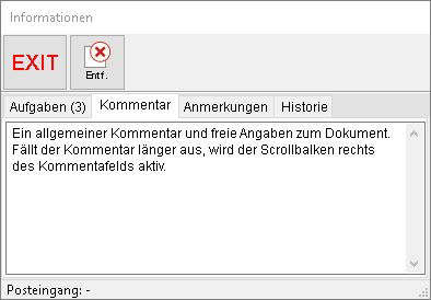 Das Informationsfenster: die Registerkarte "Kommentar"