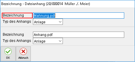 Der Übergabe-Dialog