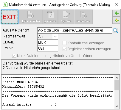 Das Fenster "Mahnbescheid erstellen"
