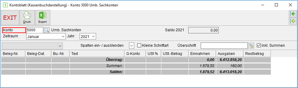 Das Kontoblatt in der Kassenbuchdarstellung