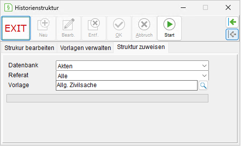 Das Fenster zum Verwalten der Historienstruktur