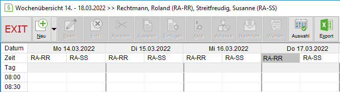 Die Wochenübersicht (Ausschnitt)