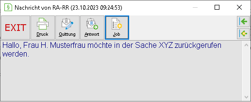Das Fenster "Nachricht von Absender"