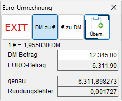 Das Fenster "Euro-Umrechnung"