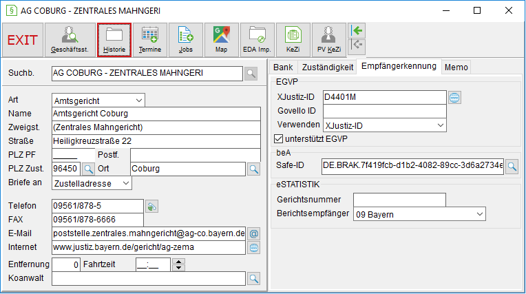 Die Gerichtsadresse