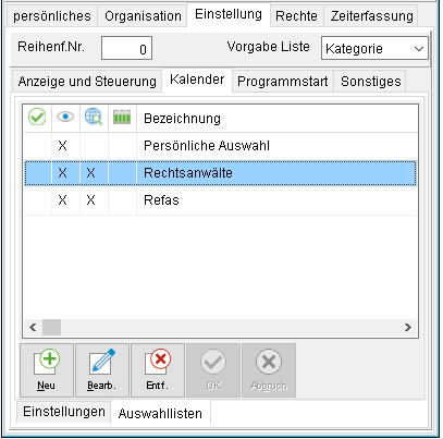 Die Benutzerverwaltung: das Unterregister "Auswahllisten"