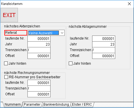 Stammdaten-Einstellungen: die Registerkarte "Nummern"