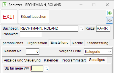 Die Unterregisterkarte "Sonstiges"