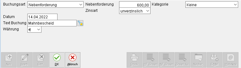 Das Forderungs-Fenster: die Registerkarte "Forderungskonto" (Ausschnitt)