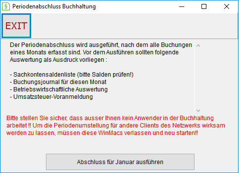 Das Fenster "Periodenabschluss Buchhaltung"