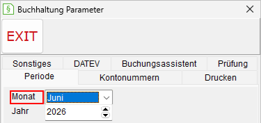 Buchhaltung-Parameter: die Registerkarte "Buchungsperiode"