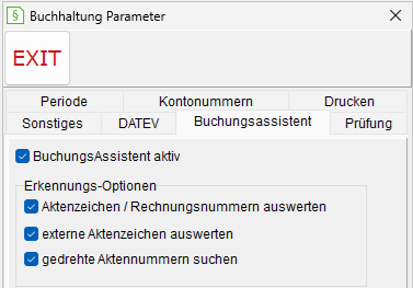 Buchhaltung-Parameter: die Registerkarte "Buchungsassistent"