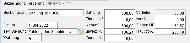 Das Forderungs-Fenster: die Registerkarte "Forderungskonto" (Ausschnitt)