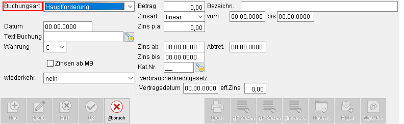 Das Forderungs-Fenster: die Registerkarte "Forderungskonto" (Ausschnitt)