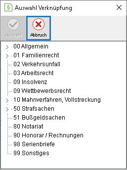 Das Fenster "Auswahl Verknüpfung"