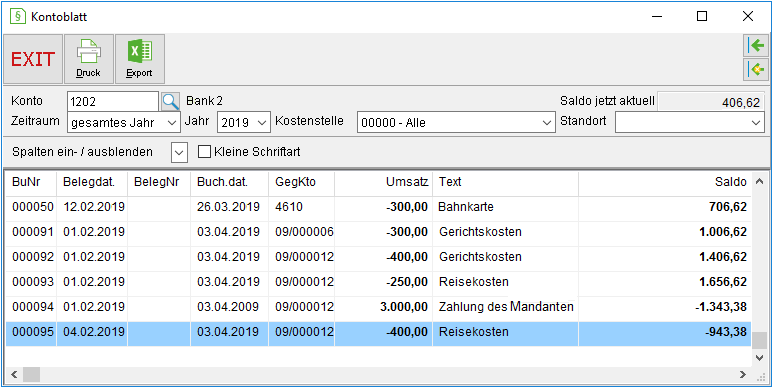 Das Fenster "Kontoblatt"