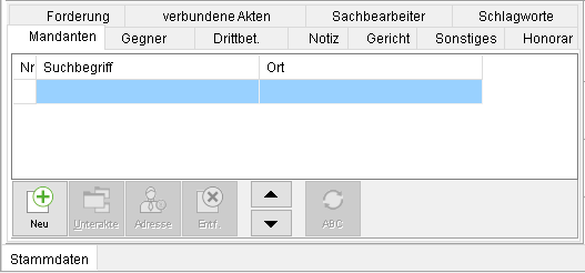 Die Registerkarte "Mandant" im Aktenfenster (Ausschnitt)