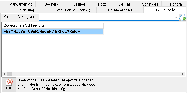 Die Akten-Registerkarte "Schlagworte"