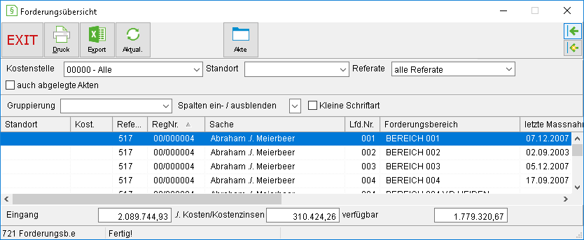 Das Fenster "Forderungsübersicht"
