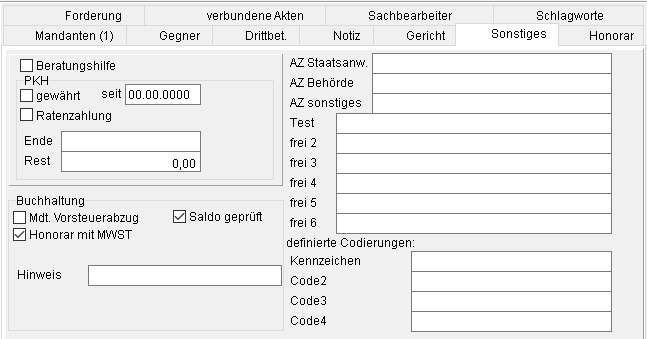 Die Akten-Registerkarte "Sonstiges"