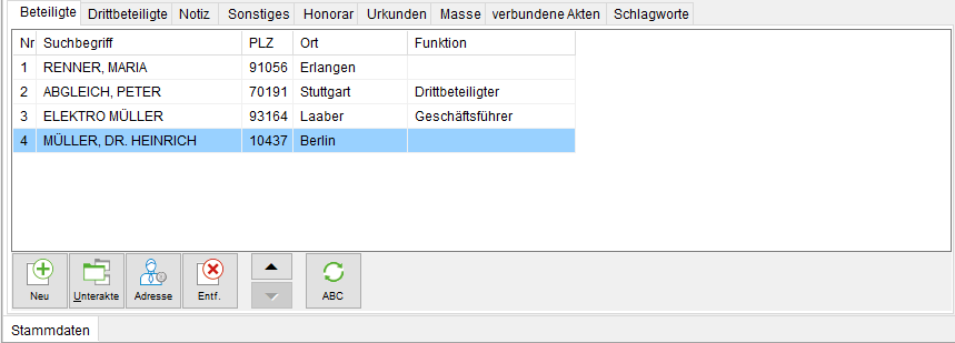 Die Notarakte: die Registerkarte "Beteiligte"