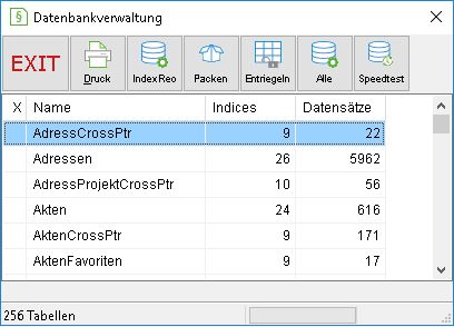 Das Fenster "Datenbankverwaltung"